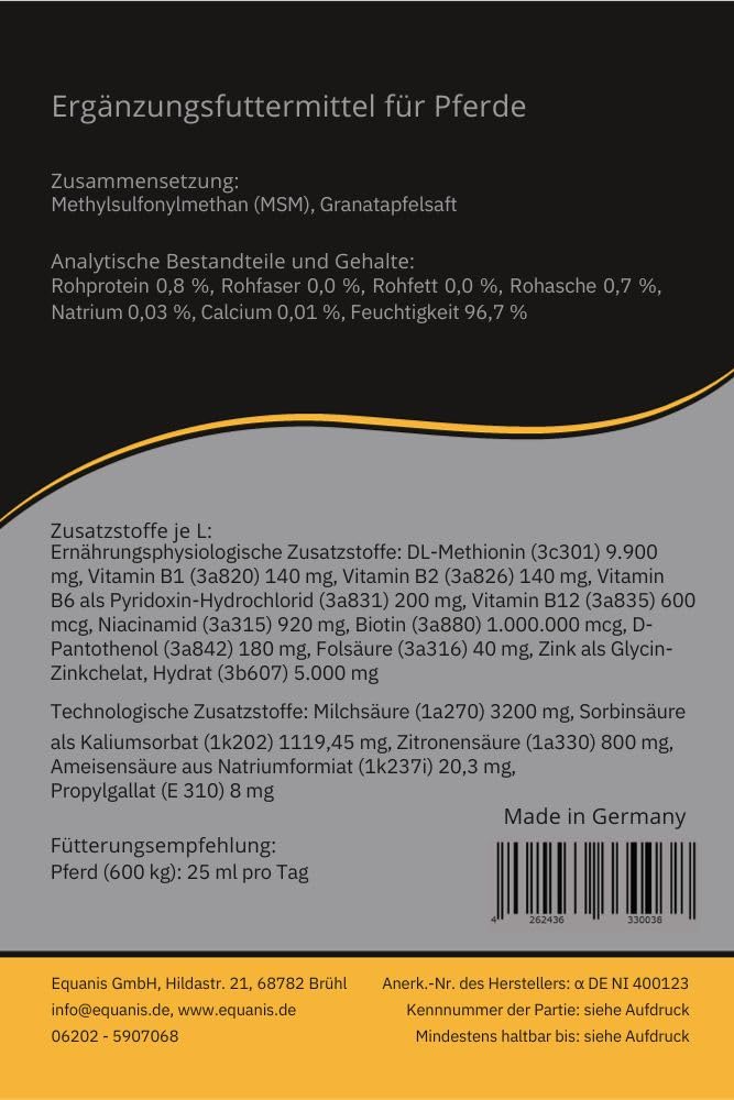 Equanis BiotinBooster | 1 l | Complemento alimenticio para caballos | Para apoyar el pelaje, la piel y las pezuñas | Podría promover la producción normal de cuerno | Nutrientes seleccionados
