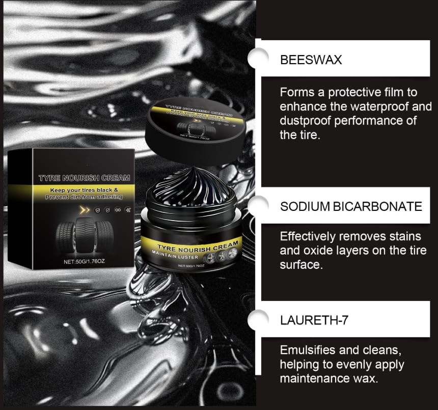 Crème nourrissante pour pneus, crème de rénovation pour pneus, préserve l'éclat, cire nettoyante et rénovatrice puissante pour jantes, protection UV et revêtement imperméable,pour voiture (2)