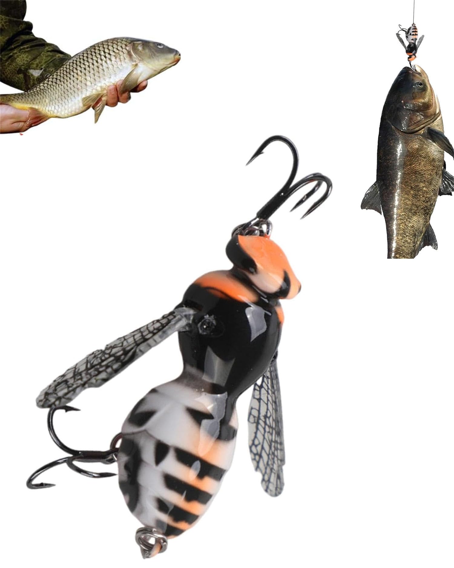 Bee-Shaped Fishing Lure, Artificial Baits Lure,Floating Hard Bait with Hooks,Enhanced Fish Attraction,Suitable for Lakes,Rivers,Pool (Orange)