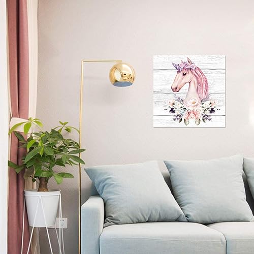 Miniatura 4 de Arte de pared de unicornio rosa para niñas, impresión de baño, cuadros modernos para el hogar, cuarto de bebé, decoración de pared, lienzo enmarcado