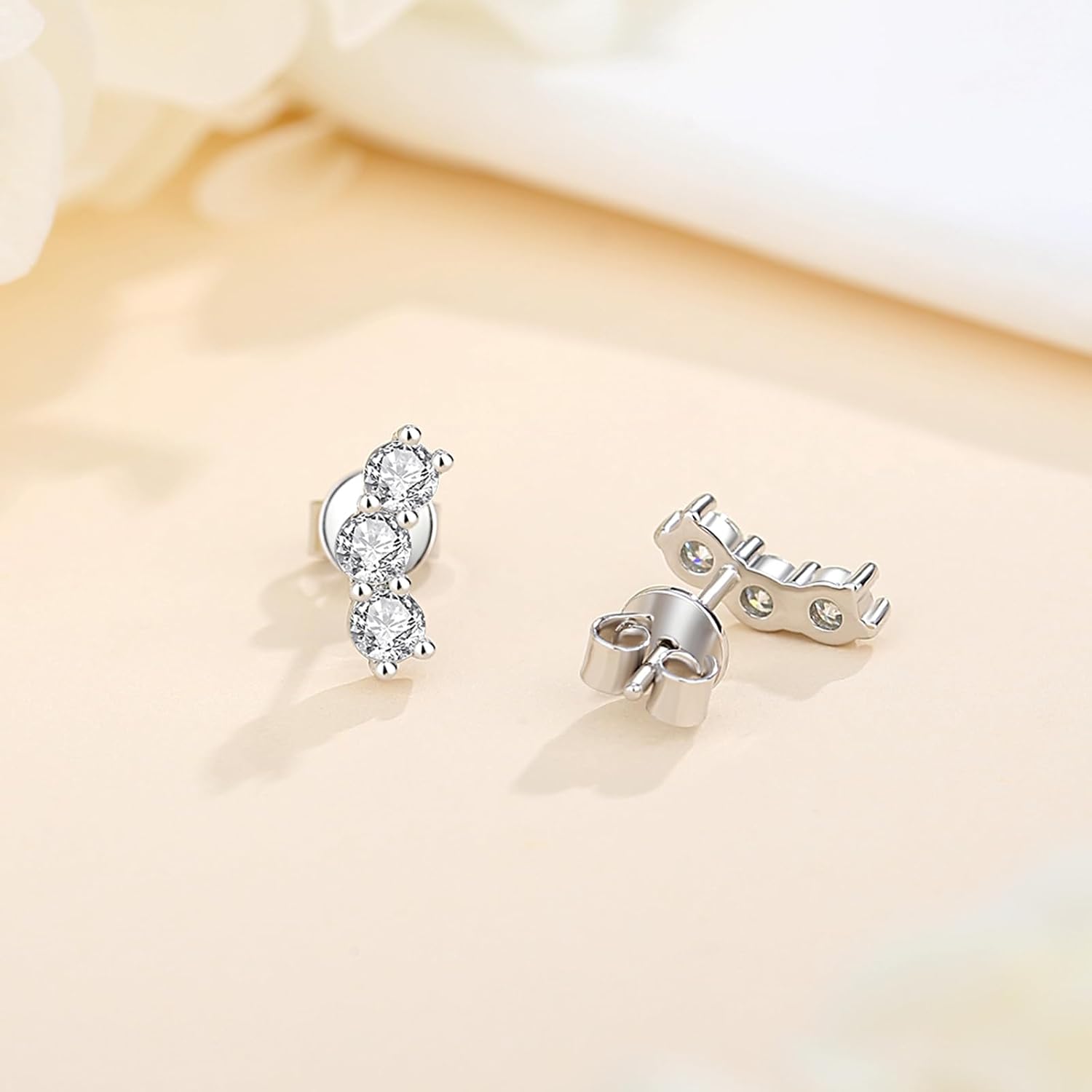 Moissanite Stud Earrings for Women, 925 Sterling Silver Ear Crawler Earrings Hypoallergenic 18K White Gold/Yellow Gold Jewelry Gifts - Image 2