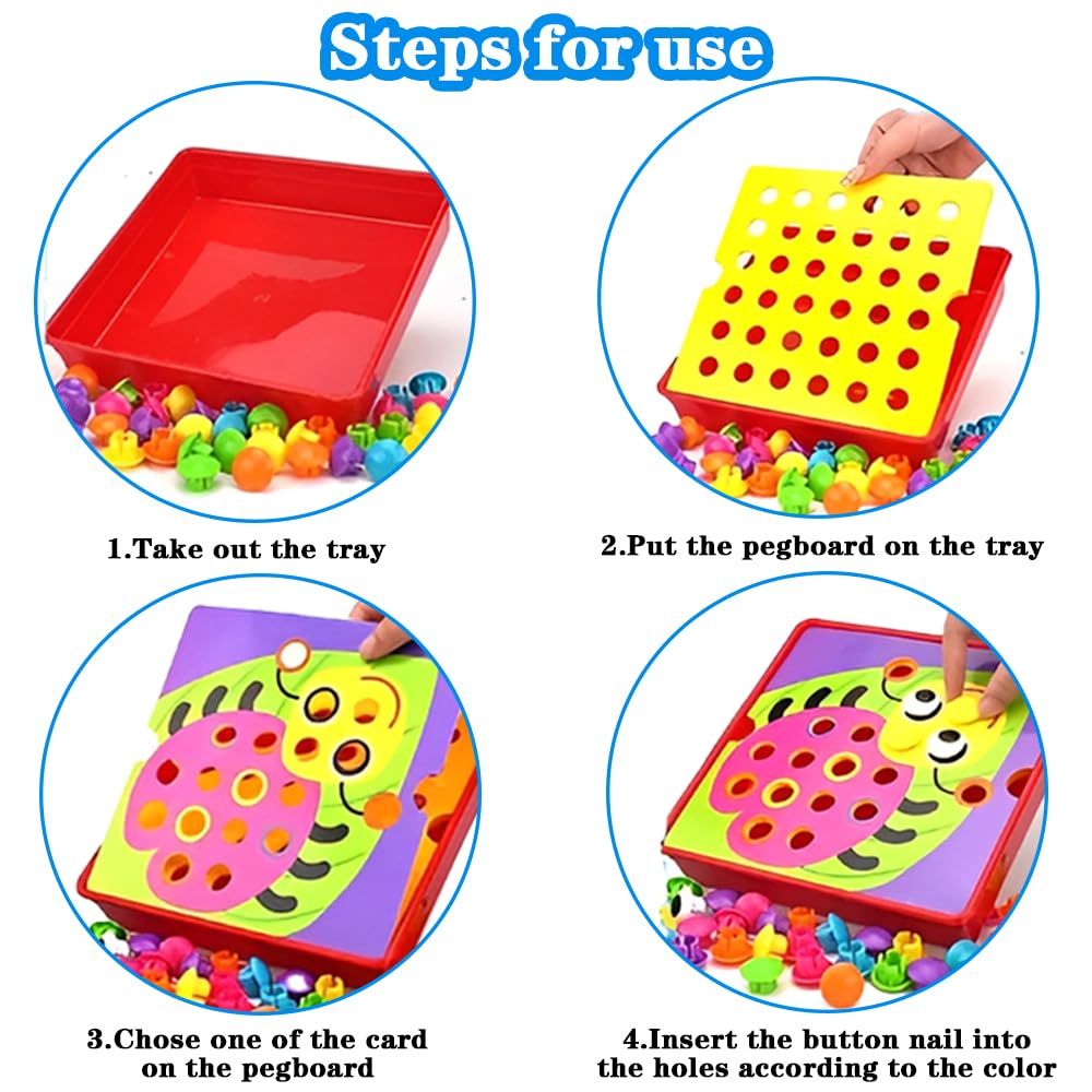 Mosaique Loisir Creatif Jouet Mosaïque Enfants Jouet Mosaïque Montessori Enfant 2-4 Ans - 46 Boutons Colorés 12 Cartes - Éducatif Garçon Fille Puzzle Plug-in Enfants Cadeau Enfant 2 Ans