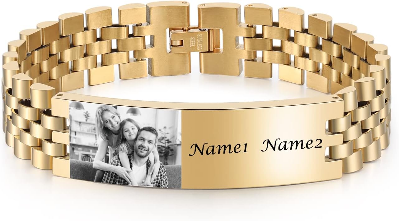 Personalized Men Stainless Steel Bracelets Custom Name Engraved Bracelets Wrist Bangle Bracelets for Mens