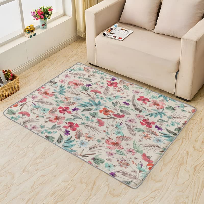 Miniatura 4 de Washable Rugs for Living Room Bedroom, Botanical Rug &amp; Home Decor, Shabby Chic Floral Area Rug 6x9, Non Slip Soft Low Pile Non-Shedding Indoor