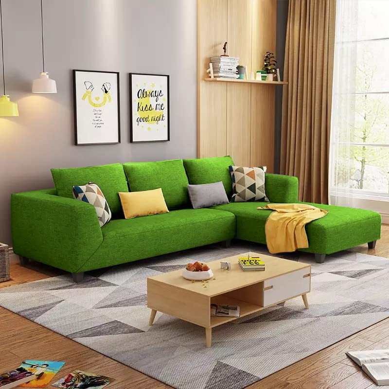 Image of Galib RHS 4 Seater L Shape Sofa Set for Living Room (Green Fabric)