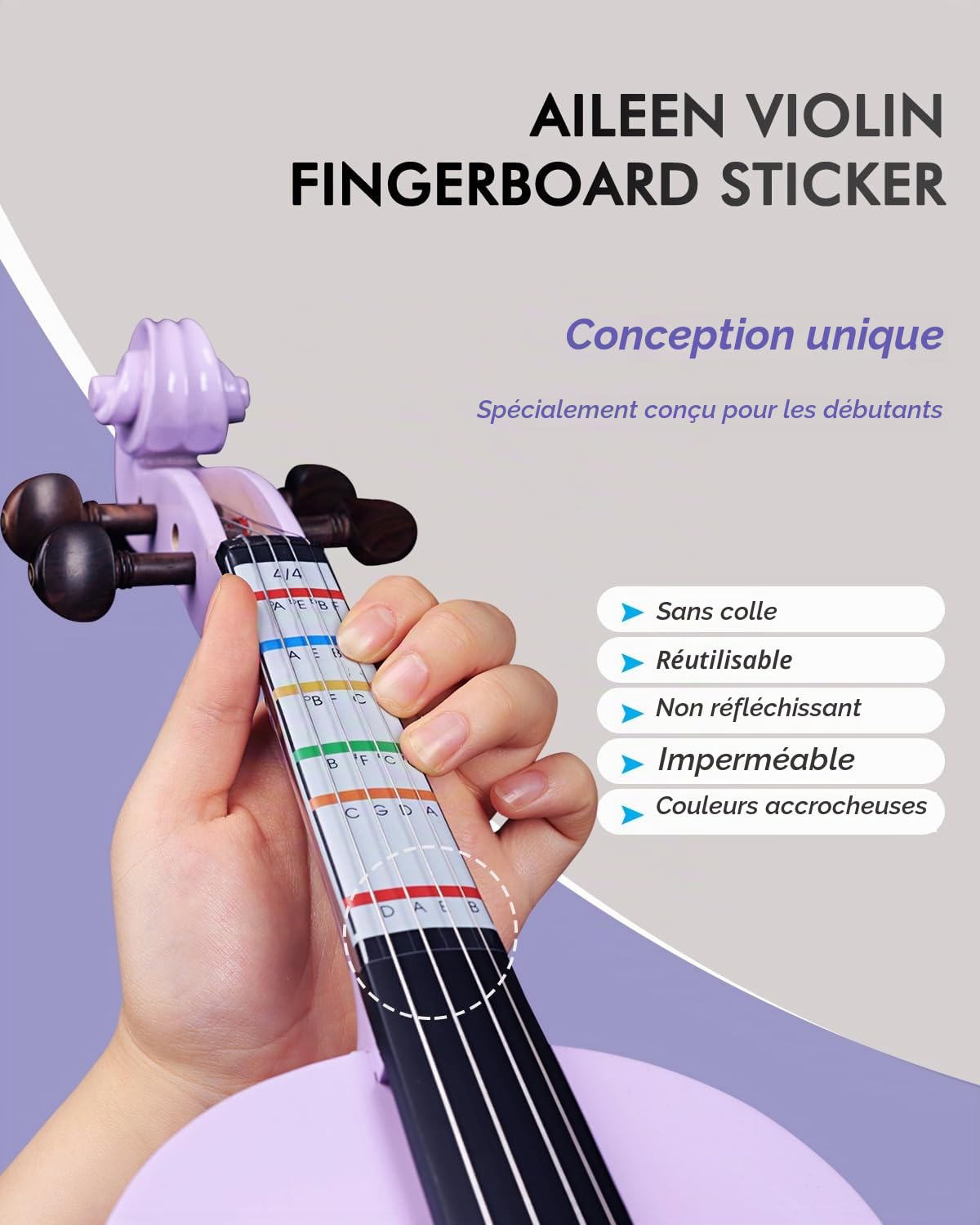 Aileen 4/4 Violon pour Adultes Débutants, Kit de Démarrage pour Enfants 12+, Ensemble Violet avec 13 Accessoires, Pupitre, Autocollant Touche
