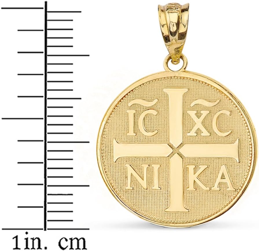 Religious Jewelry 14k Gold Christogram Symbol IC XC NIKA Jesus Christ Conquers Medallion Pendant