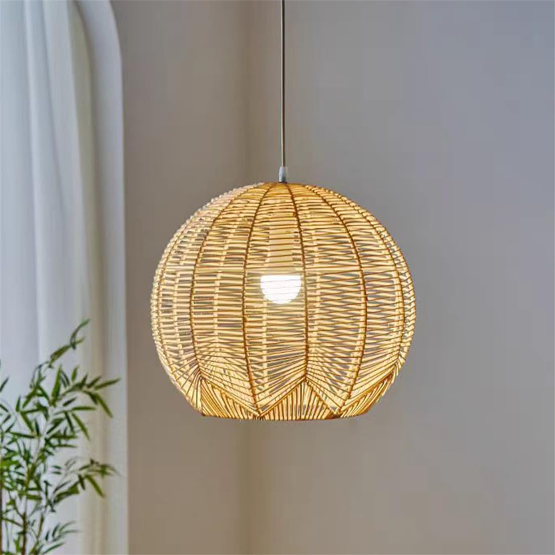 Cwvyknp Multicolor Rural 11.8In Globe Lampshade Modern Japanese Style Rattan Pendant Light Single Small Lantern Chandelier With Adjustable Cord For Kitchen Hallway, Foyer