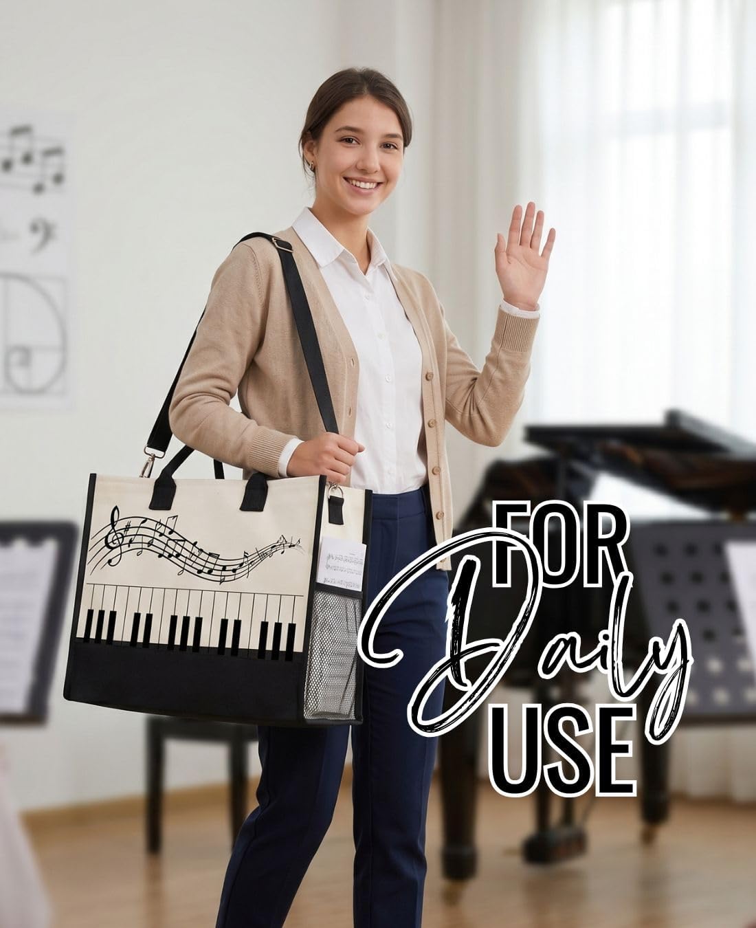 InnoBeta Piano Gifts Canvas Tote Bag for Women, Important Piano Stuff Bag, Pianist Gifts for Teacher Appreciation Day, Birthday, Thanksgiving, Christmas