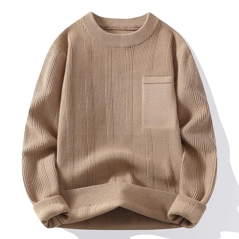 Men's Autumn Winter O-Neck Knit Pullovers Solid Color Slim Fit Warm Knitted Sweater Men Casual Top4
