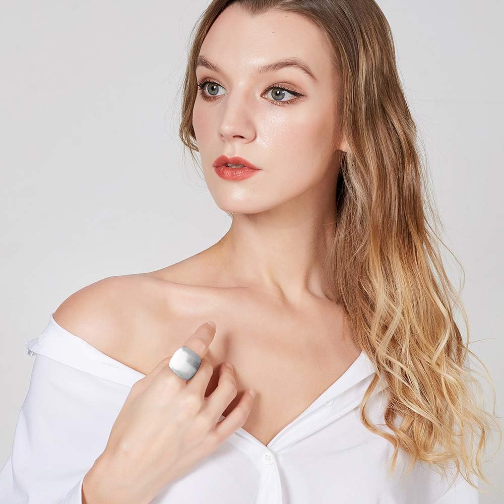 Gold and Silver Rings for Women, Chunky Signet Statement Rings Gold Plated Band Ring Wide Metal Square Rings Cocktail Costume Jewelry - Image 2