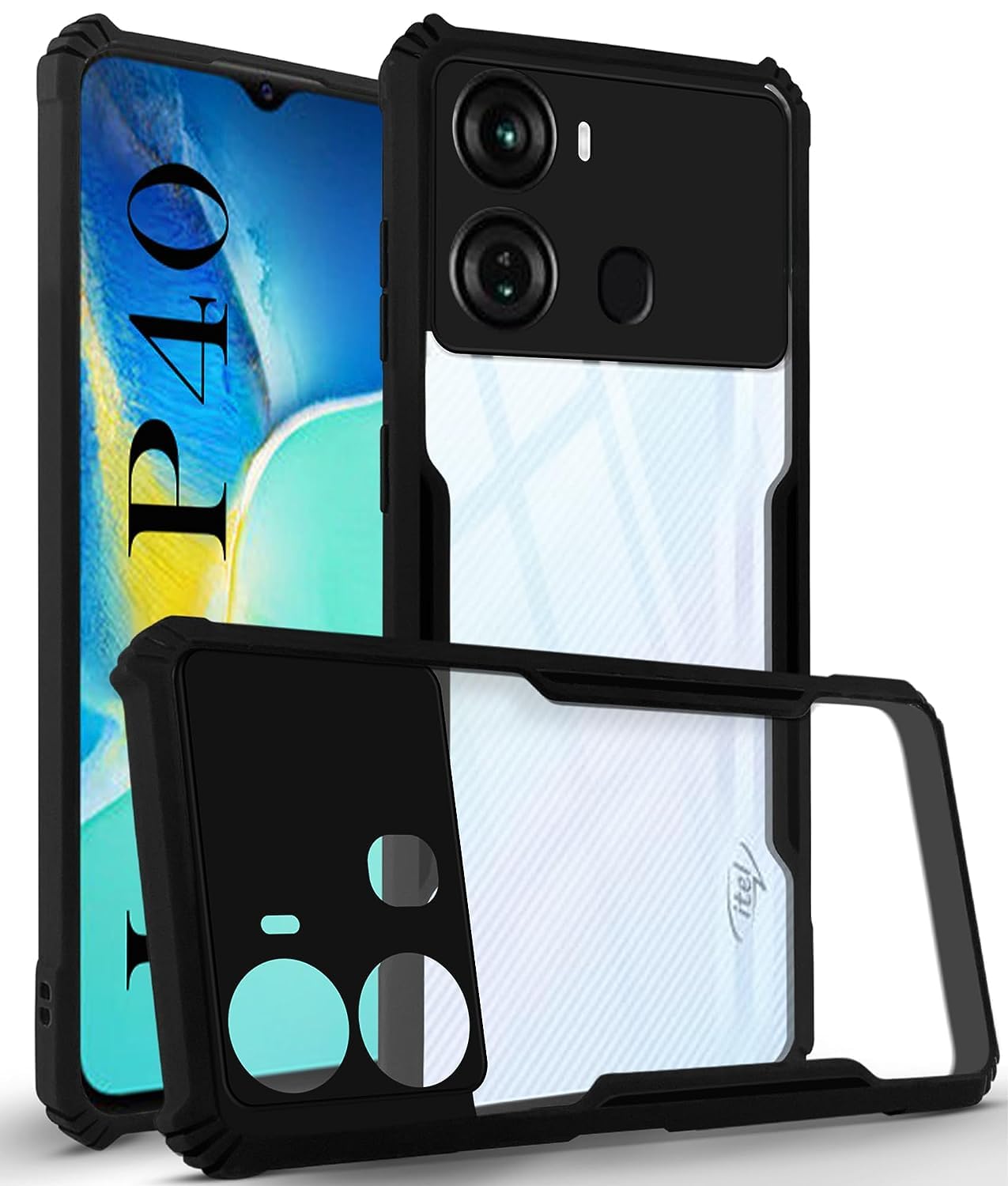 SUNSHINE® ITEL-P40 | Camera Protection Shockproof Bumper-Edge | Acrylic Crystal Clear 360 Degree Protection TPU+PC | Transparent Eagle Back Case Cover (Black) (B0D9KBWXY1) Amazon Price History, Amazon Price Tracker