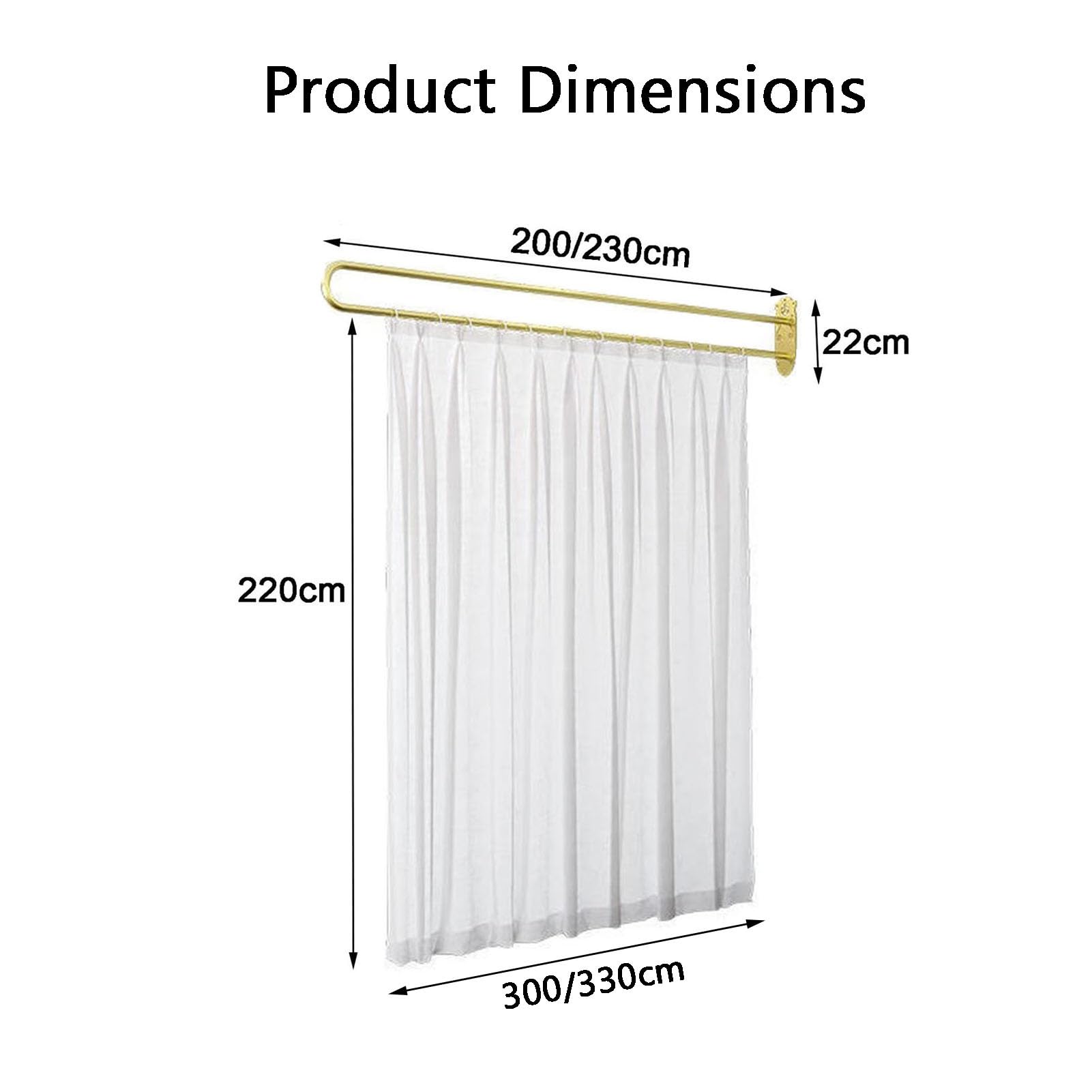 Lot De 2 Cloisons De Séparation En Forme De U, Rideaux De Séparation D'intimité Avec Support En Métal, Séparateur De Pièce À Suspendre Au Mur De 7,2 Pieds De Haut(White,Rod length 230cm)