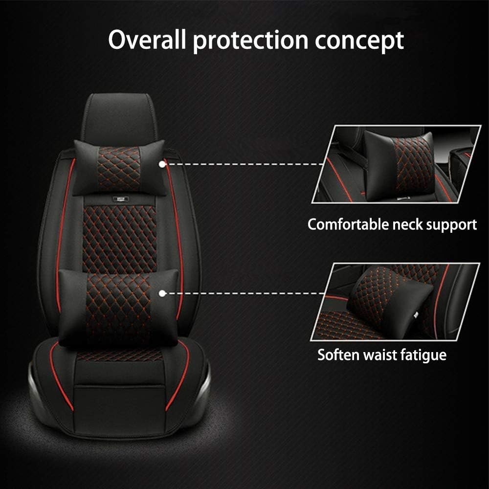 Surekit Car Seat Cover for VW Passat 5-Seat Car Seat Cushion Cover Full Set Needlework PU Leather Luxury Set (Black red)