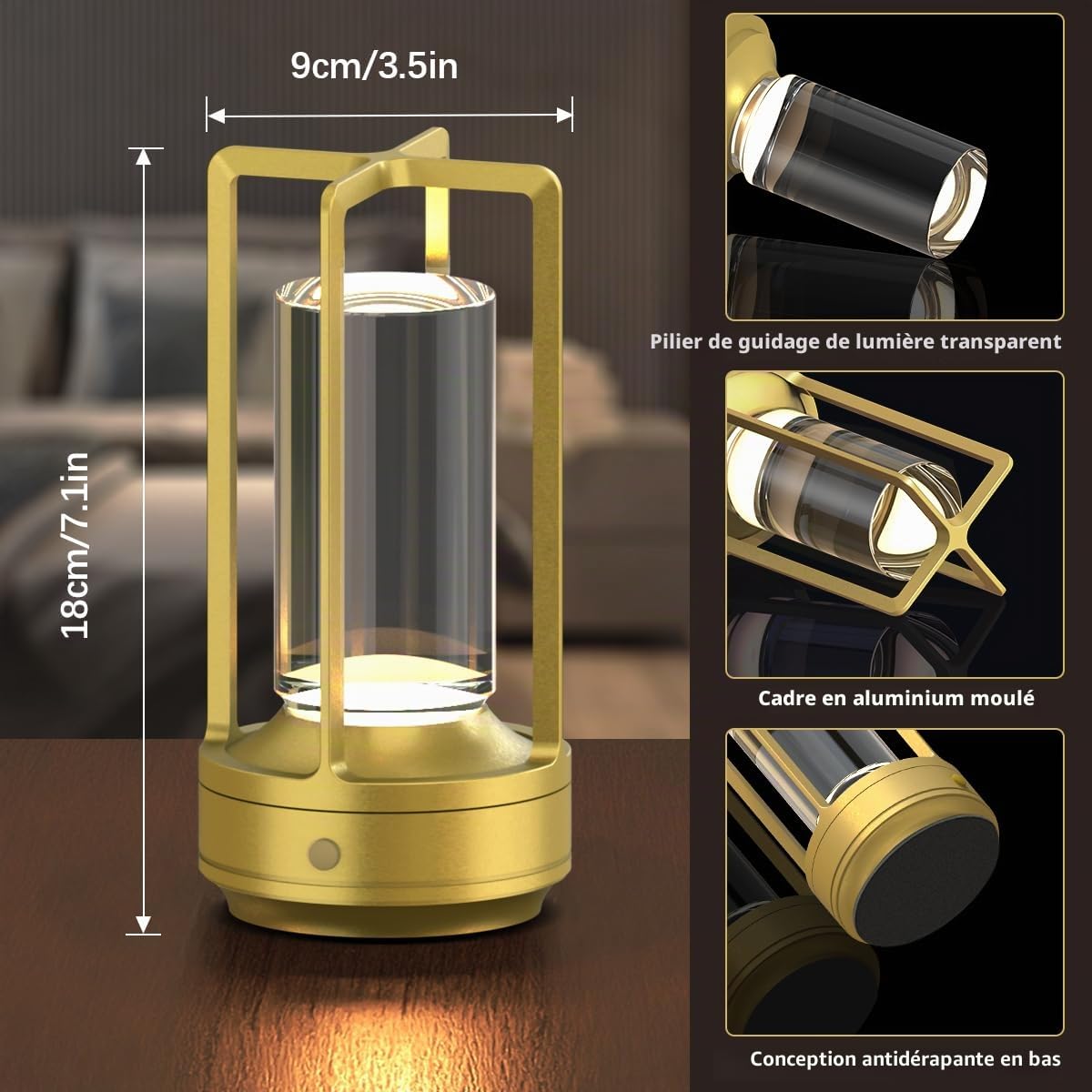 Hapfish Lampe de chevet tactile sans fil LED，Batterie de 3000mAh, 2pcs | lumiere bureau rechargeable usb, 3 températures de couleur, luminosité réglable, pour chevet, restaurant, exterieur, chambre