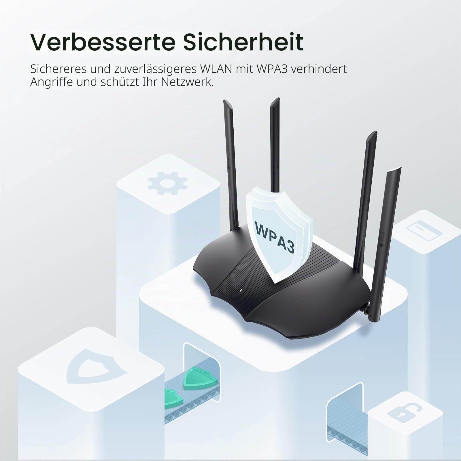 Tenda WiFi 6 AX3000 Smart WiFi Router, Dual Band Gigabit Wireless Internet Router, AX Router mit 4 Gigabit-Ports, OFDMA+MU-MIMO, Kindersicherung+Fernbedienung, Einfache App-Setup, IPV6&WPA3, RX9