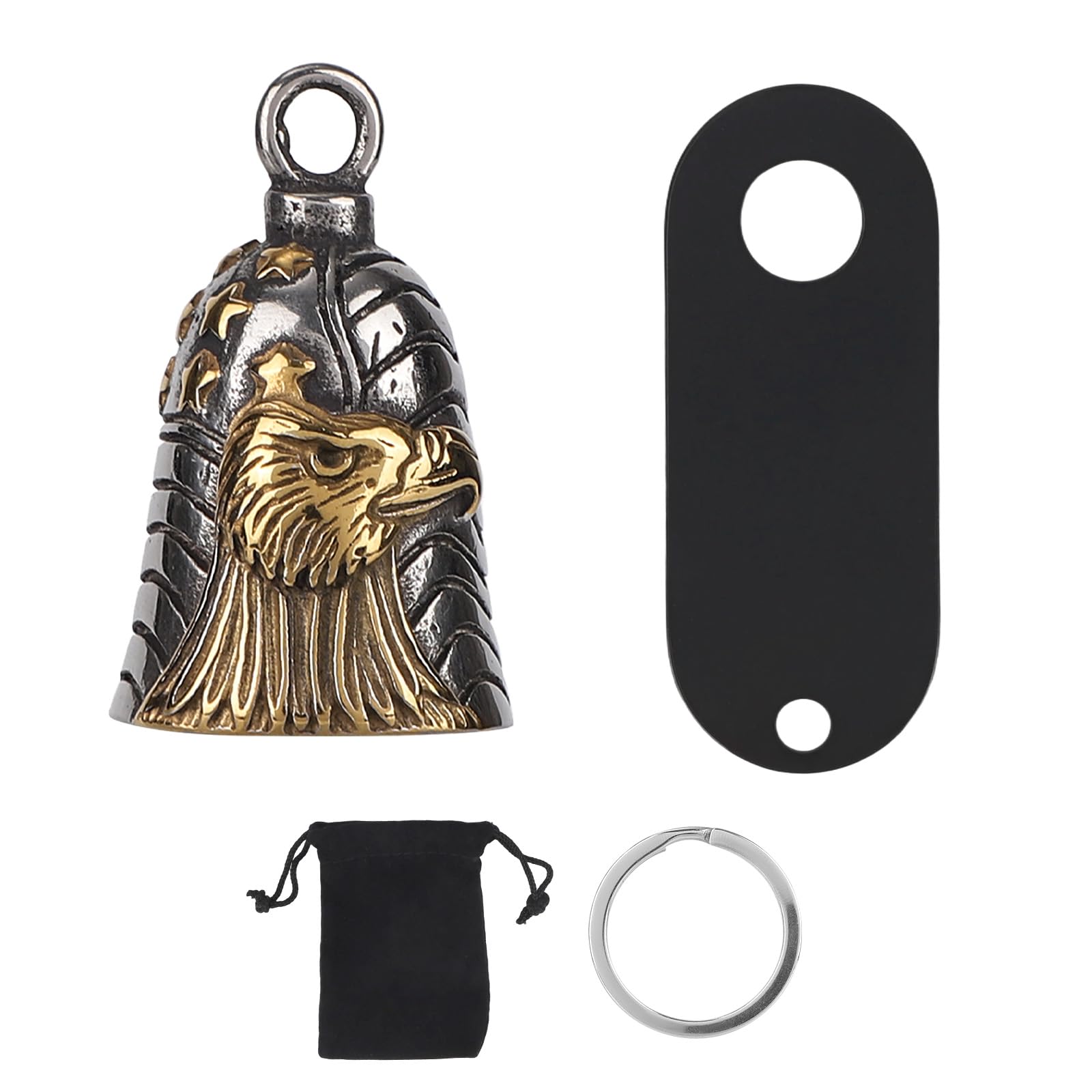 Penitue Motorcycle Guardian Bell, Antique Gold Vintage Eagle Riding Bell with Hook & Cloth Bag for Biker Safety Riding Good Luck Protection Talisman Keychain Accessories Rider for Men & Women Gifts