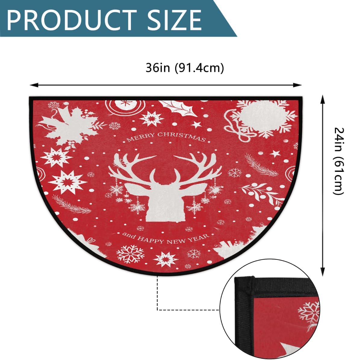 Half Round Door Mat Christmas Red Decorations Non Slip Absorbent Semi Circle Area Rugs Washable Half Moon Floor Mats for Indoor Patio Kitchen Bathroom Entryway Fireplace Home Carpet Decor