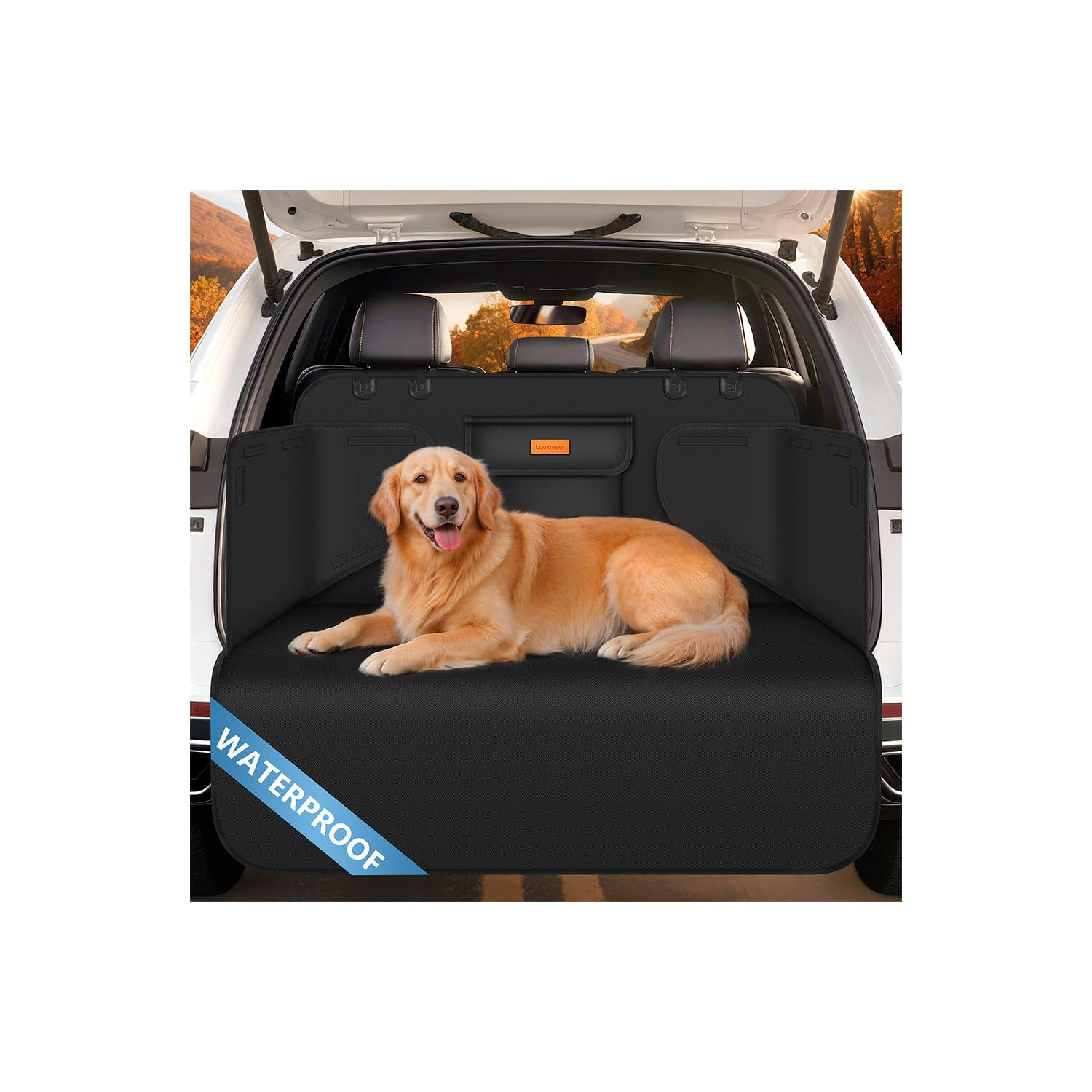 Protezione Bagagliaio Auto per Cani, Telo Auto per Cani con Tasca, Protezione Laterale e Paraurti, Impermeabile Antistrappo Antiscivolo, Universale per Auto, SUV, 183 x 104 cm, Nero(Leggero)