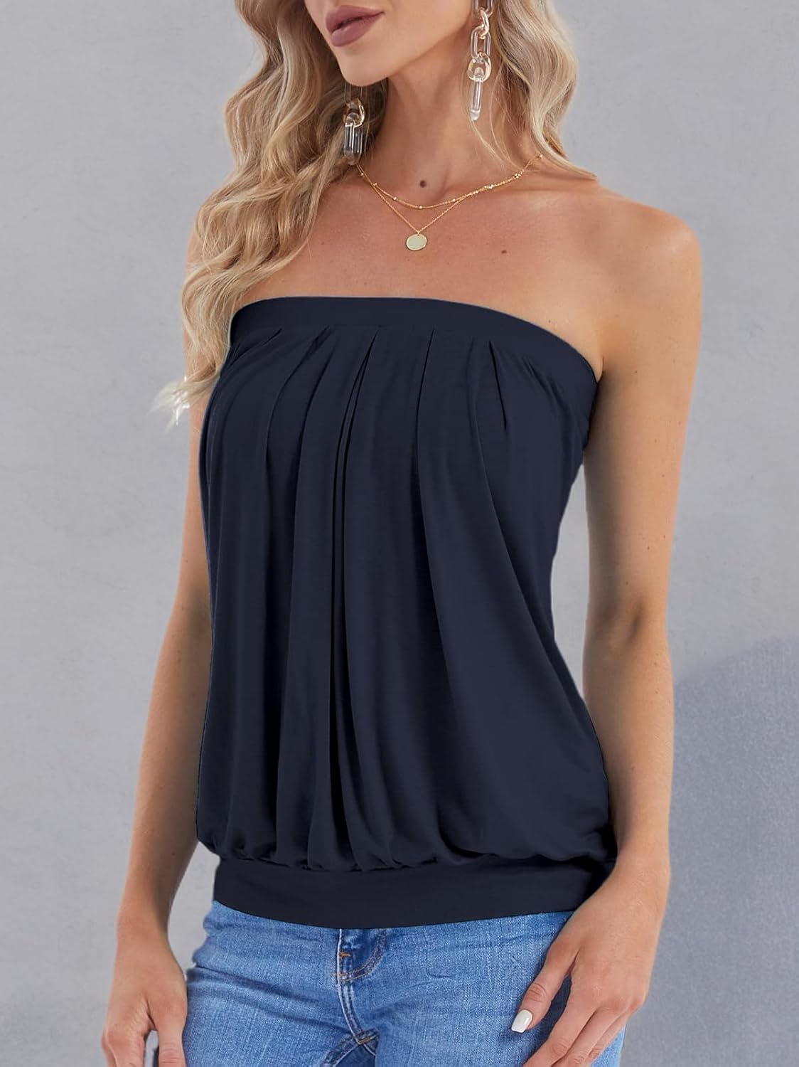 DJT Women's Tube Tops Strapless Bandeau Tank Strapless Blouse Off The Shoulder Tunic Shirts Summer Casual - Image 7