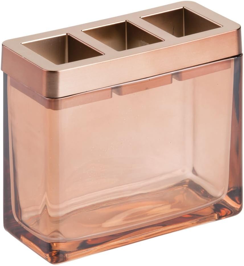 interDesign Toothbrush Holder Stand for Bathroom Vanity Or Countertop – Sand Casilla, Venetian Bronze