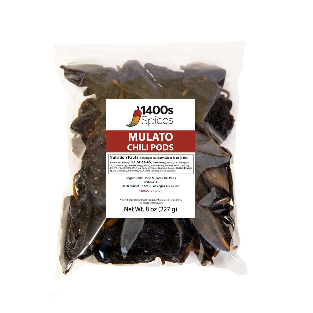 8oz Mulato Chile, Fully Mature Poblanos, Dried Chili Peppers for Cooking by 1400s Spices