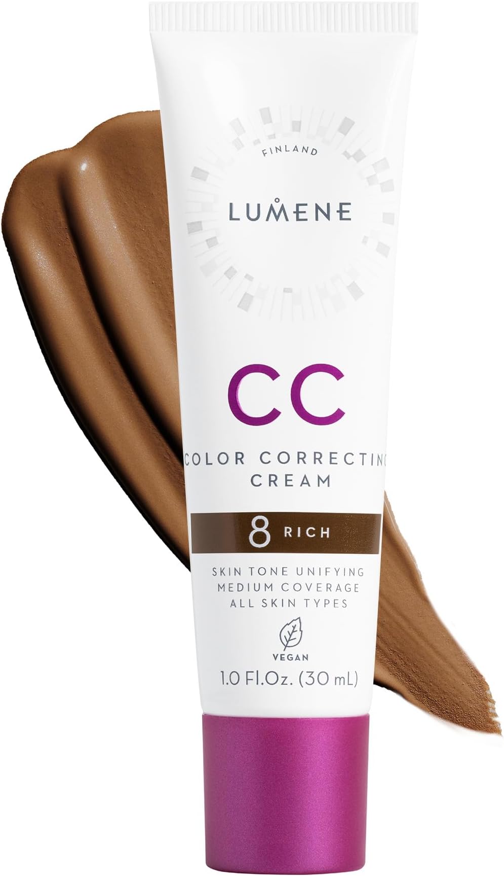 Lumene Color Correcting CC Cream - Lightweight Foundation with Medium Coverage - Redness Reducing Face Makeup for a Glowing Complexion - Vegan Formula + Suitable for All Skin Types - Rich (1 fl oz)