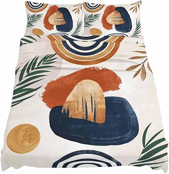 Boho King Sheet Set 4 Piece Bedding - Bohemia Middle Century Leaves Abstract Minimalist Beige Breathable Comfy Cooling Bed Sheets & Pillowcase Sets, Hotel Luxury Flat Sheets Deep Pockets Fitted Sheet