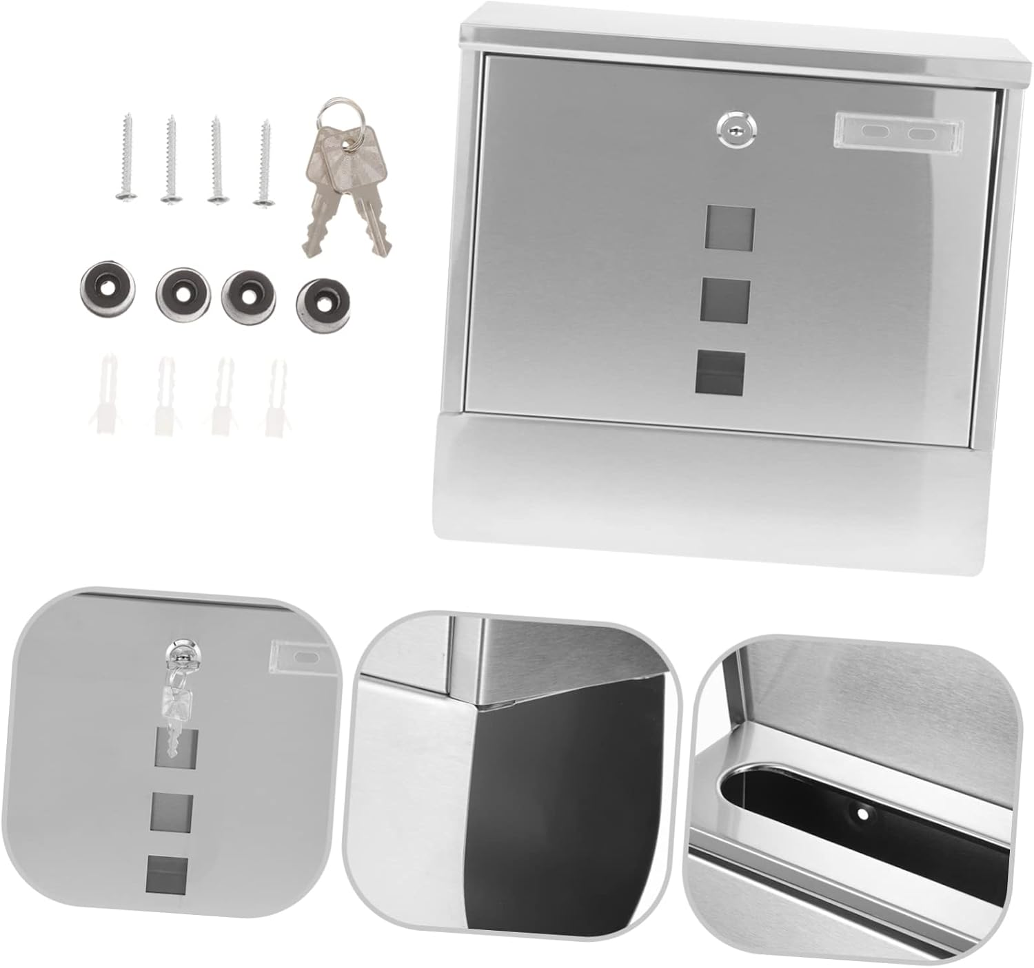 Gadpiparty Stainless Steel Wall Mount Mailbox with Lock for Outside Use Household Letter Box for Envelopes Magazines Newspapers Secure Mail Storage for Home and Business