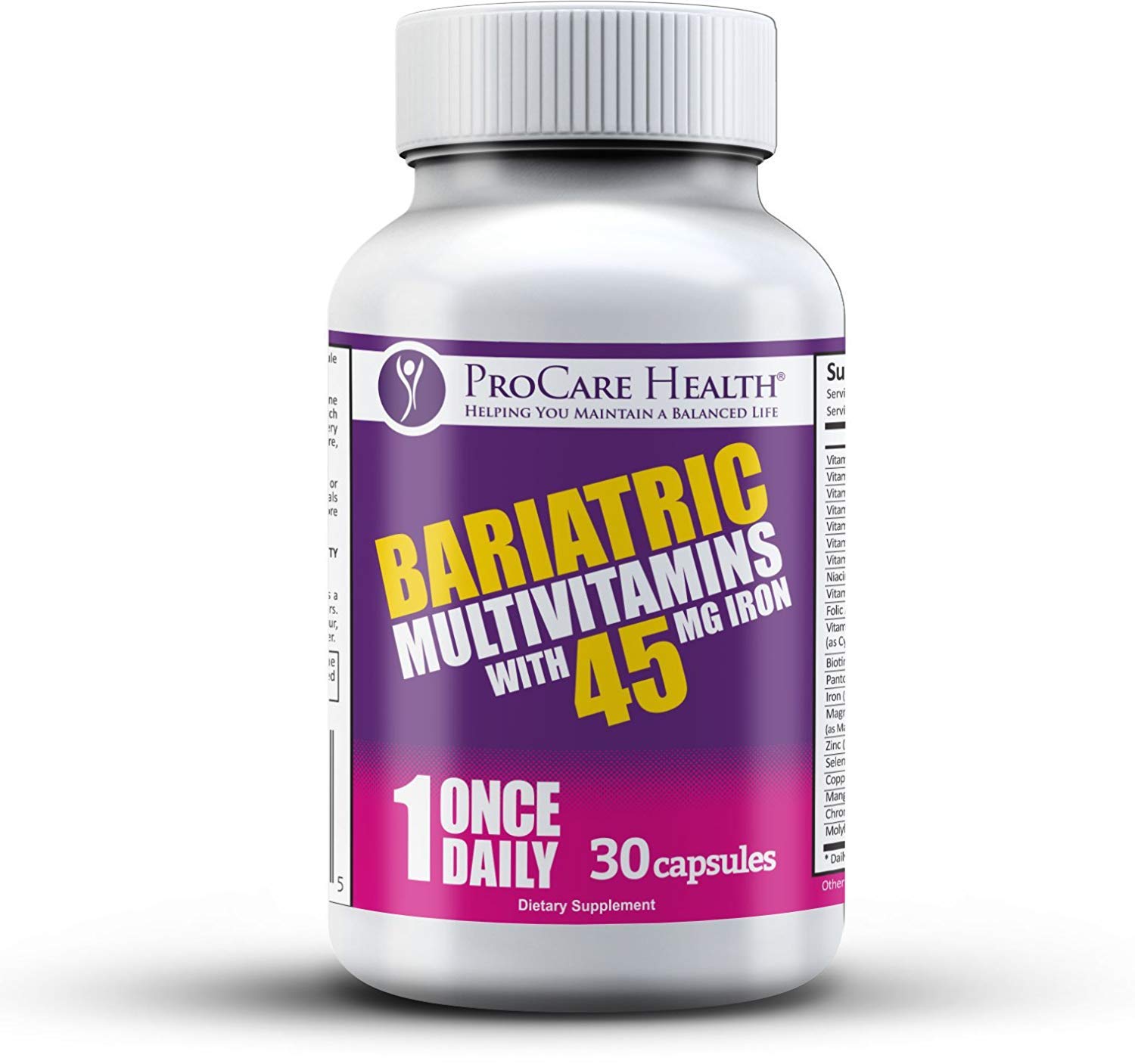 Bariatric OnceADay Multivitamin, 45mg Iron 30 Ct Capsule Designed for Patients Post Weight