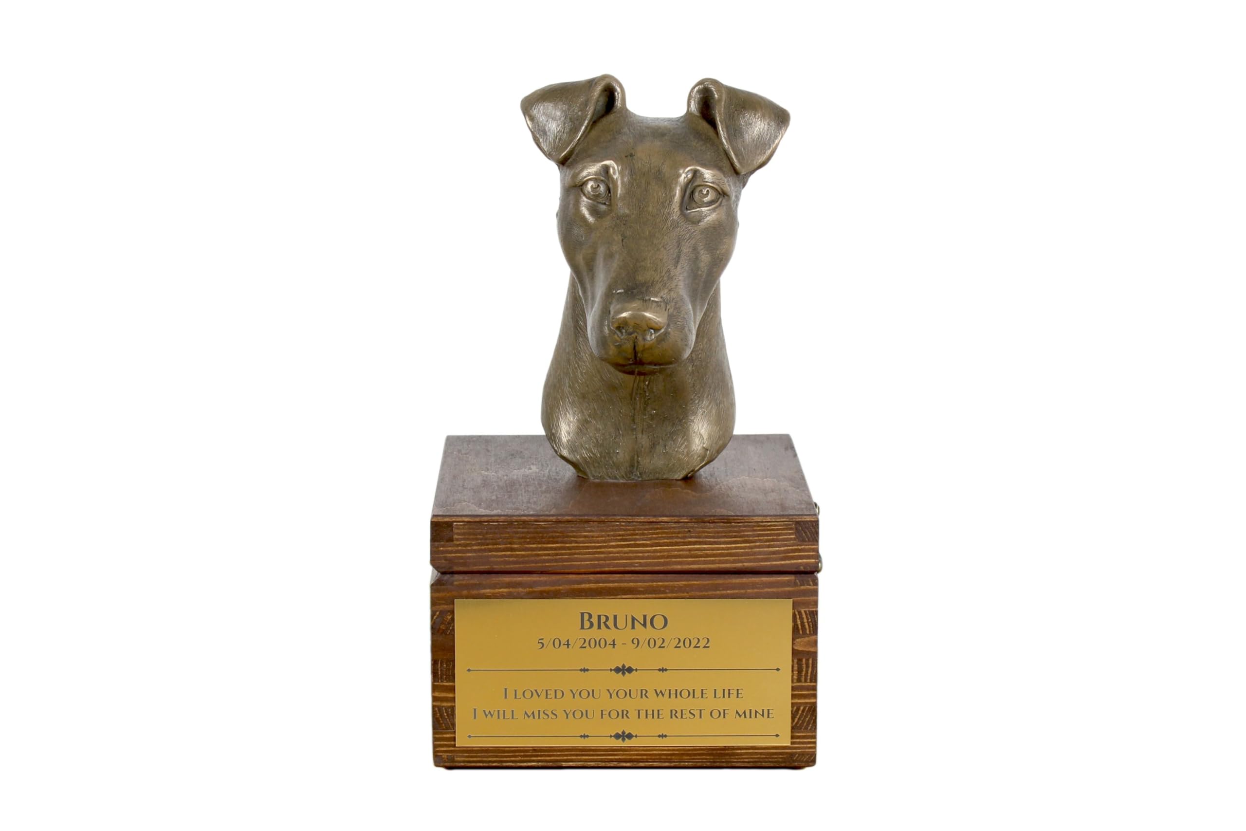 Urne Chien Fox Terrier Art-Dog en bronze et bouleau pour souvenir digne