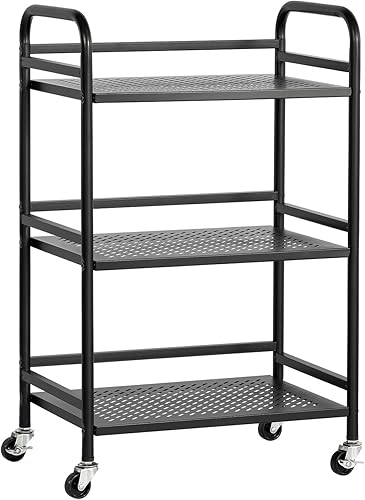 Miniatura 1 de HDANI Carrito rodante de 3 niveles, marco de metal multifuncional resistente, soporta 40 libras por nivel, carrito rodante con 2 ruedas bloqueables