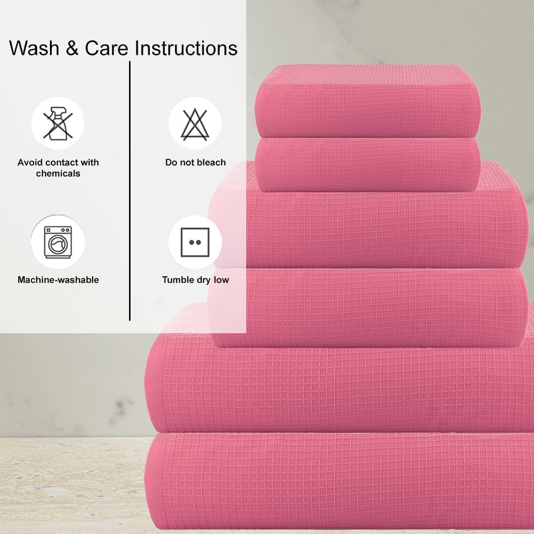 CASA COPENHAGEN Set di 6 asciugamani da bagno, 600 GSM, Rosa | Waffle Set regalo in 100% cotone egiziano: 2 teli da bagno, 2 asciugamani viso, 2 panni per il viso (per uomo e donna)