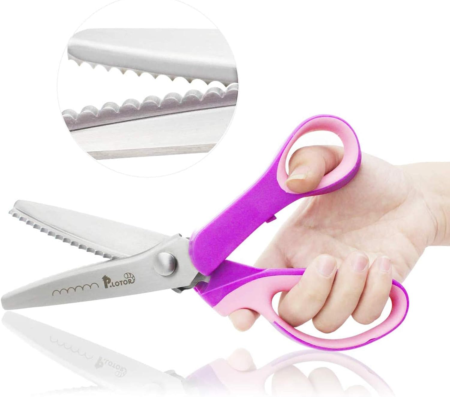 Scalloped Pinking Shears, P.LOTOR 9.3 Inches Stainless Steel Handled Professional Dressmaking Sewing Scissors Zig Zag Fabric Craft Scissors (Scalloped)