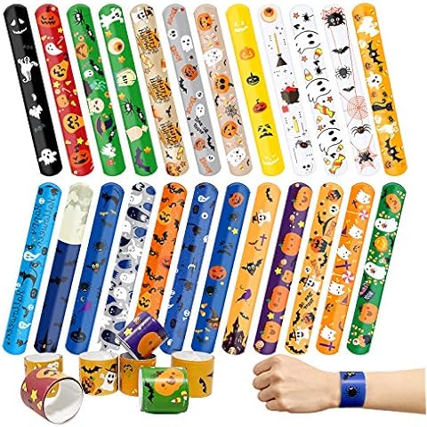 Kidtion 44 PCS Halloween Slap Bracelets Bulk, Halloween Decorations, 25 Styles for Halloween Party Favors Classroom Gifts, Colorful Gifts for Kids/Adults/Girls/Boys 1.2 x 9 Inch Cover