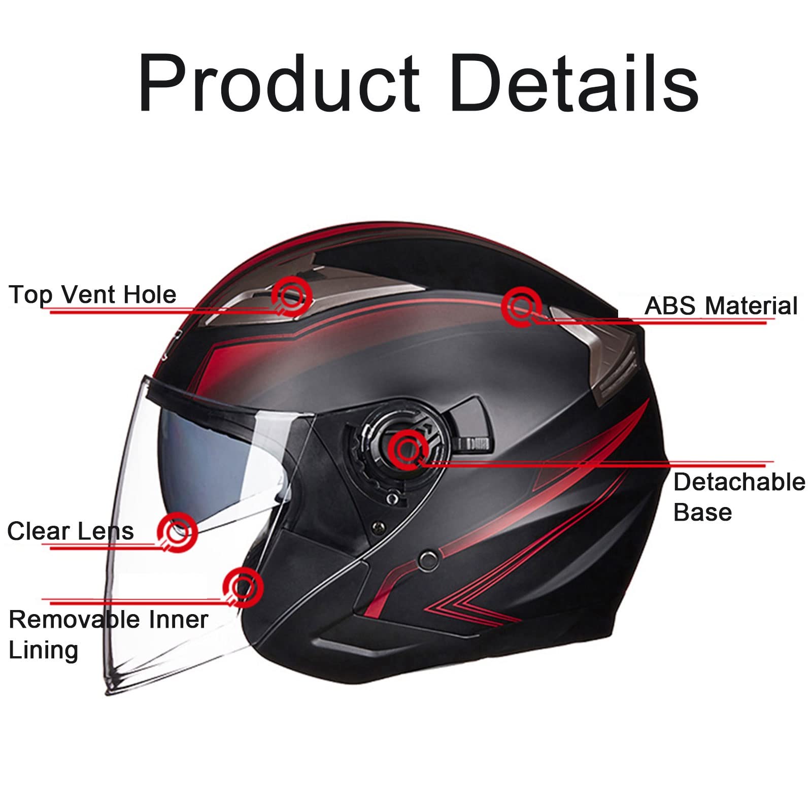 Unisex-dorosły półkask motocyklowy, kask motocyklowy retro 3/4 z otwartą twarzą z podwójnym wizjerem, zatwierdzony przez DOT nowatorski kask odrzutowy do skutera motorowerowego ATV