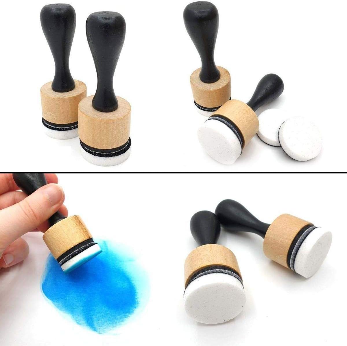 Pixiss Mini Ink Blending Tools, 2 Pack Round with 4 Replacement Foam Pads for Distressing, Blending and More