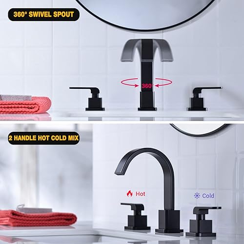 Miniatura 3 de TRUSTMI Grifo de baño de 2 manijas de 8 pulgadas de latón con forma cuadrada de cascada con boquilla giratoria, líneas de suministro de agua cUPC y