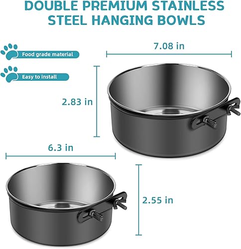 Miniatura 3 de Tazones colgantes para mascotas, cuencos de agua y comida para perros, 2 cuencos de rejilla para perros, cuencos de acero inoxidable con soporte de