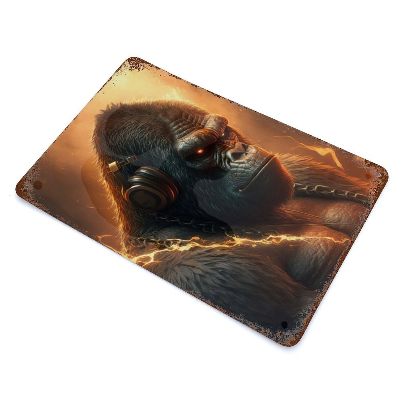 Garage Style Gorilla Producer Aged Metal Wall Plaque 11.8"x7.9", Vintage Wall Decor for Bar And Workshop