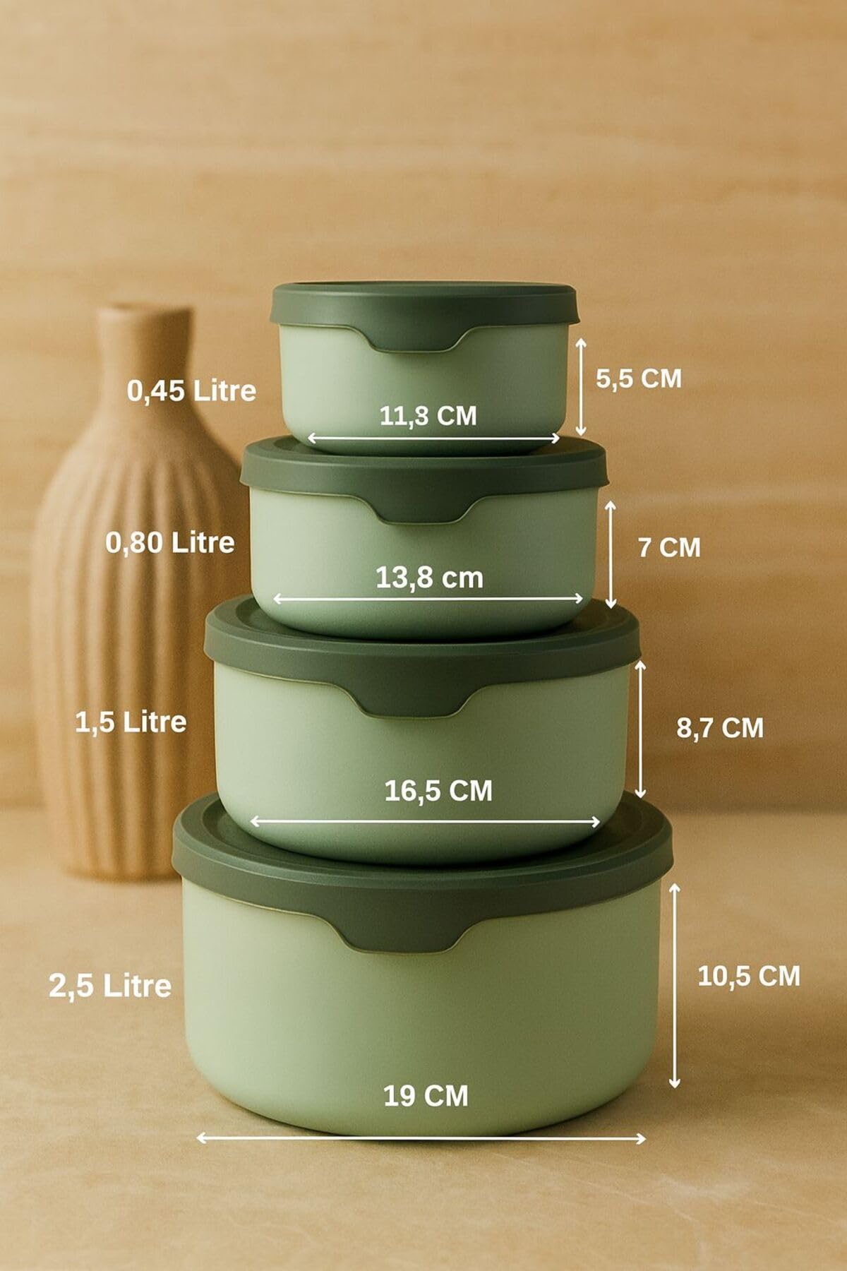 12-teiliges Frischhaltedosen Set Rund 450 ml, 800 ml, 1,5 L & 2,5 L – BPA-freie Vorratsdosen mit Deckel – Mikrowellen-, Gefrierschrank- und Spülmaschinengeeignet