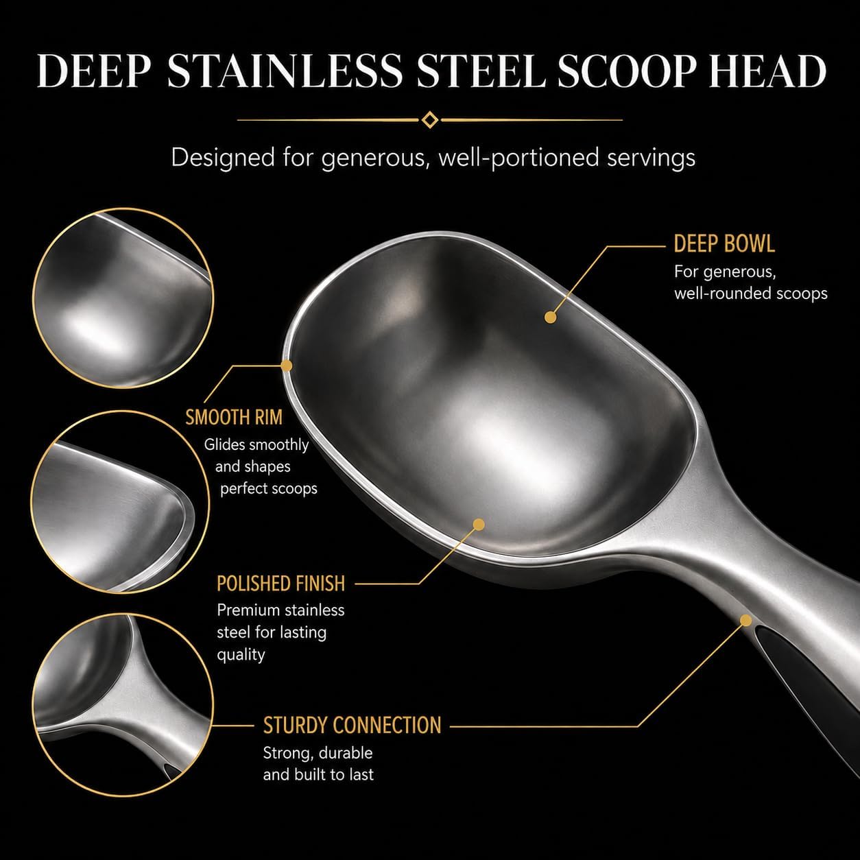 Stainless Steel Ice Cream Scoop - Heavy Duty Scooper for Hard Ice Cream