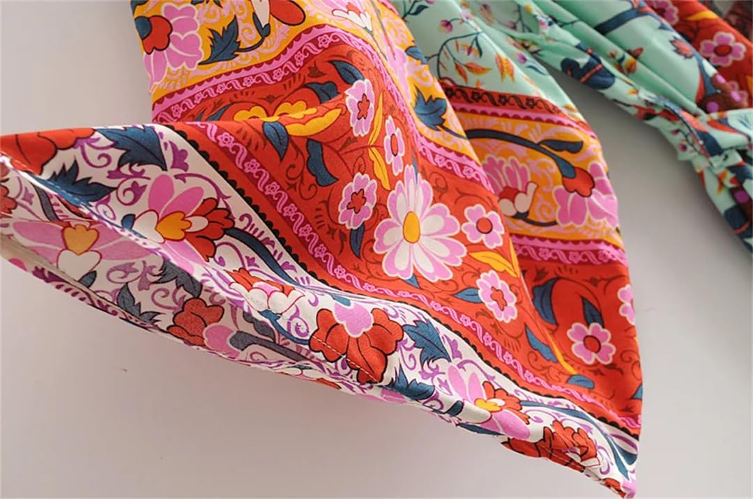 Bikini da donna con stampa a pipistrello, stile bohémien, kimono con scollo a V
