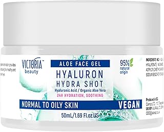 Victoria Beauty Hyaluronic Acid Moisturiser for Oily Skin - with Aloe Vera and Niacinamide - Mattifying Oil Free Gel Moisturiser - Day and Night - for Men and Women - 95% Natural, Vegan, 50ml