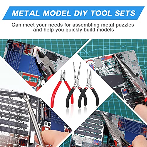 10 Pieces Metal DIY Model Tool Sets Including Tab Edge Cylinder Cone Shape Bending Assist Tools Needle Nose Pliers Pointed Nose Pliers Diagonal Pliers Tool Kits for 3D Metal Jigsaw Puzzles Assembly