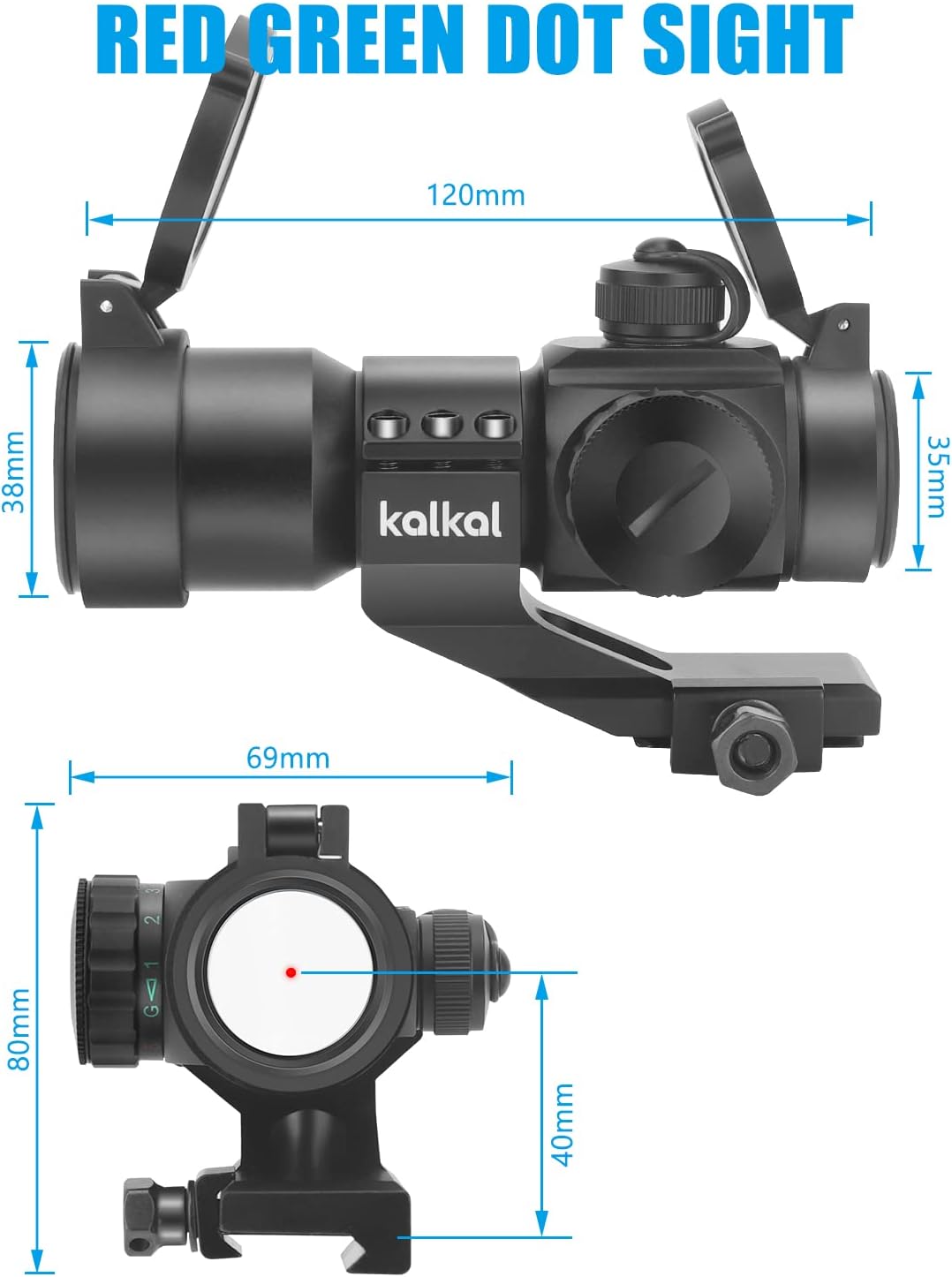 Kalkal Red Green Dot Sight, Reflex Sight Airsoft Gun Scope, 4 MOA Red Dot Optics for Picatinny Rail | Absolute Co Witness | Cantilever Mount : Sports & Outdoors