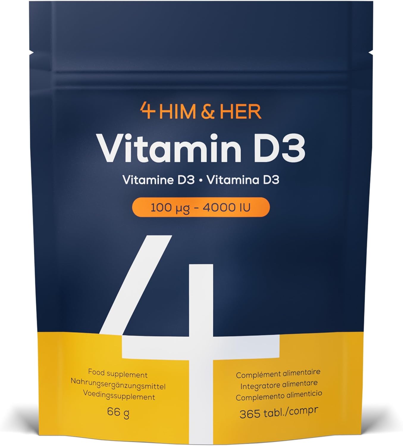 4 HIM & HER Vitamin D3 4000 IU Vitamin D Tablets – 365 Vegetarian Tablets (1 Year Supply) – High-Strength Immune & Bone Support – UK Made