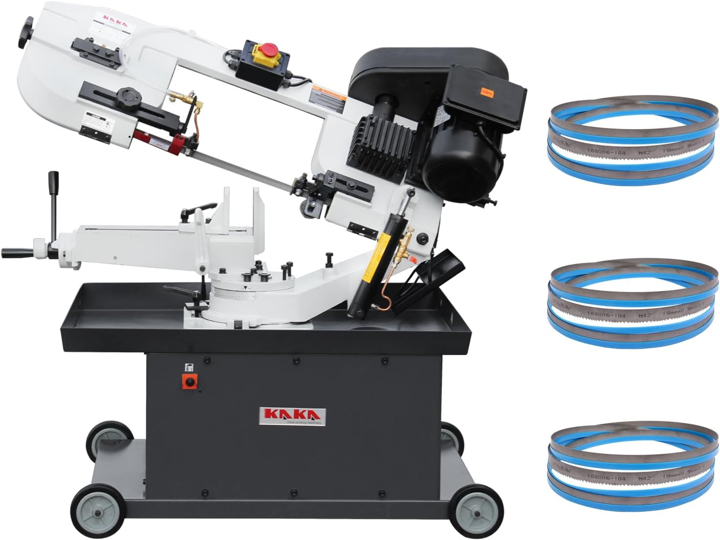 KAKA INDUSTRIAL Metal Horizontal Band Saw, 7 inch Round and 7 inch x 8.25 inch Rect Cut,Adjustable 45°-90° Bow Metal Cutting Bandsaw, w/ 3 Blades Included,1.5HP 115V/230V BS-712R