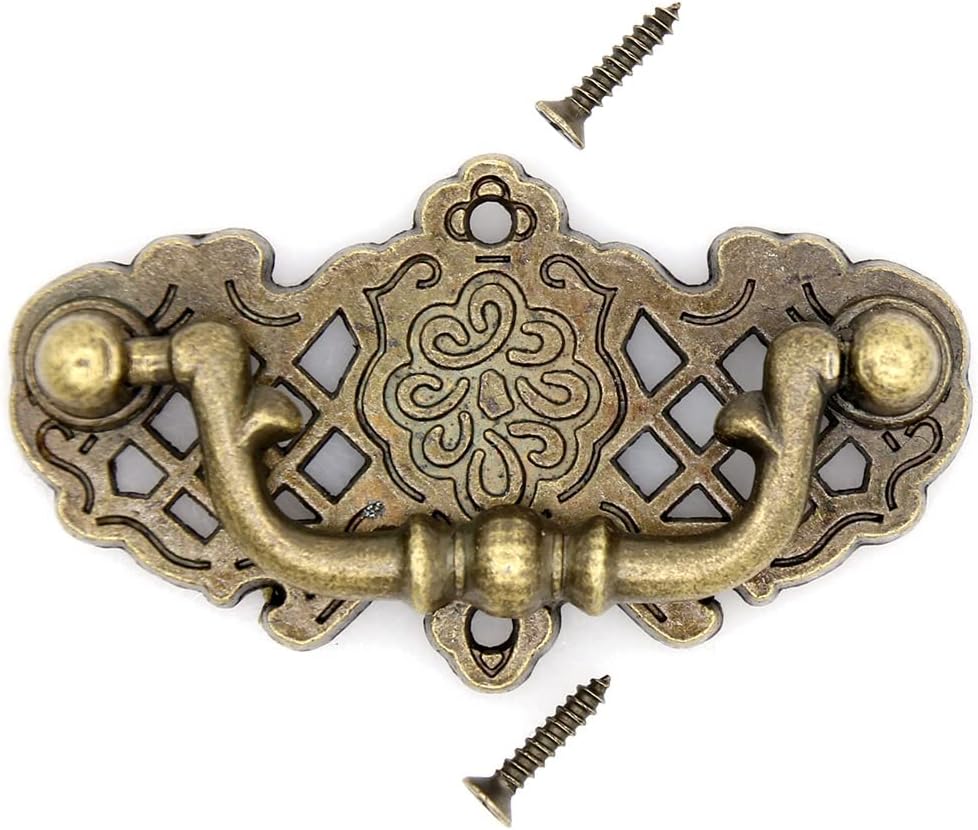 LXZ 4 PCs Vintage Antique Brass Bail Pull Handle for Wooden Drawer Cabinet Cupboard, Length 2.6" (6.6 cm) and Height 1.5" (3.7 cm)