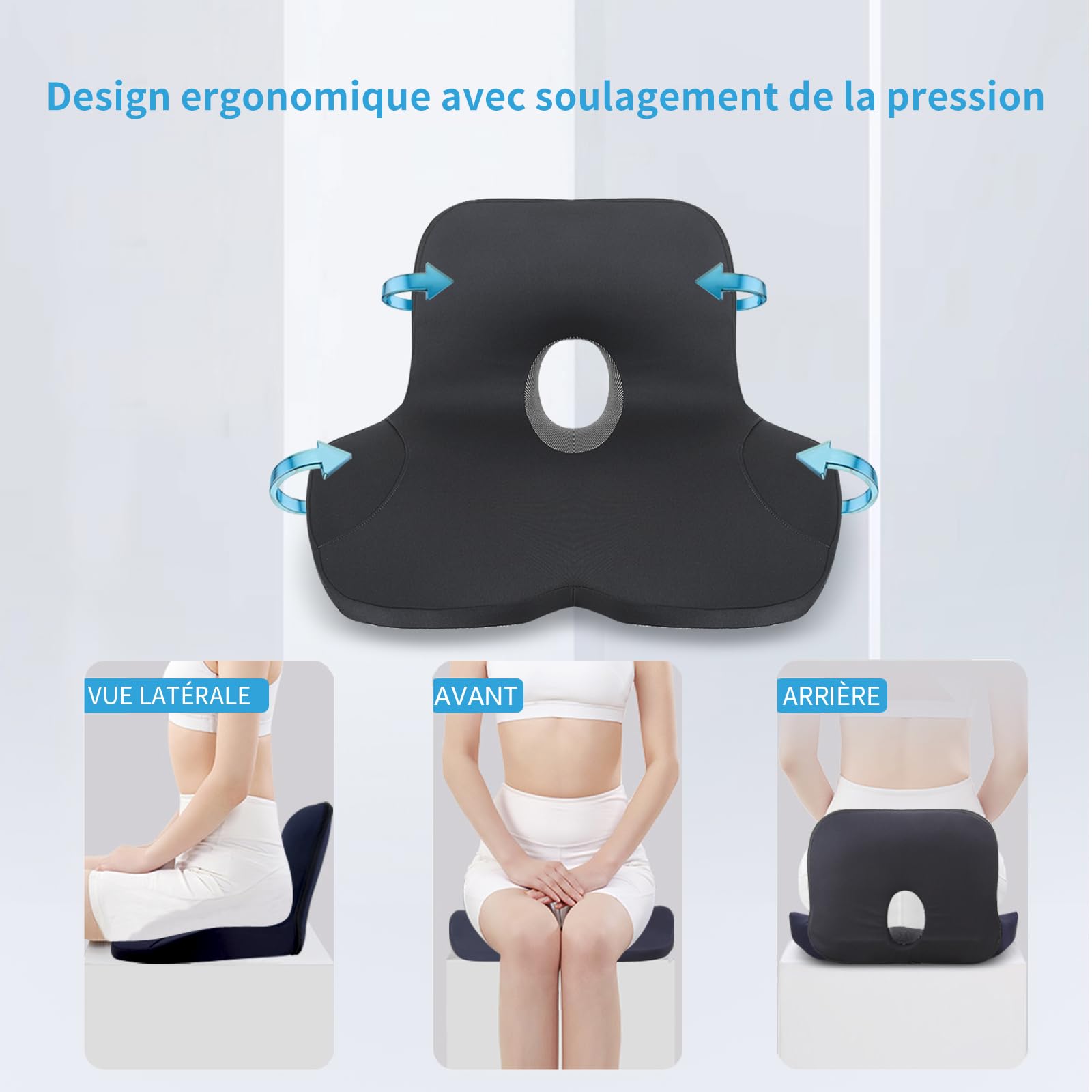 Cojín de asiento de coche con memoria de forma con soporte lumbar, comodidad ergonómica para la espalda, ideal para viajes largos, oficina, camión, conductor, funda extraíble y lavable. (Negro)